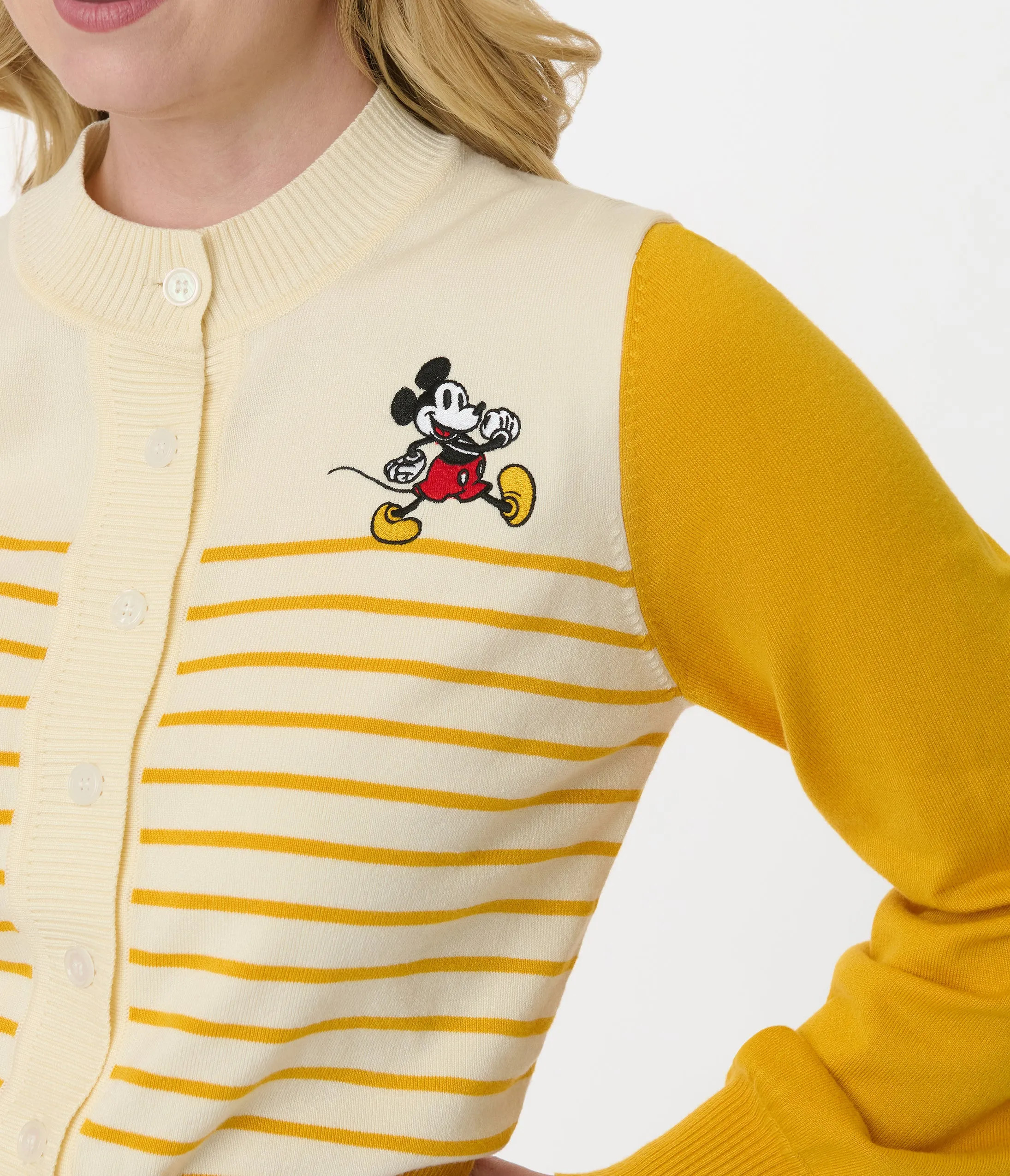 Disney Mickey & Friends Collection by Unique Vintage Yellow Stripe Mickey Embroidery Cardigan sold by Unique Vintage product image thumbnail 2
