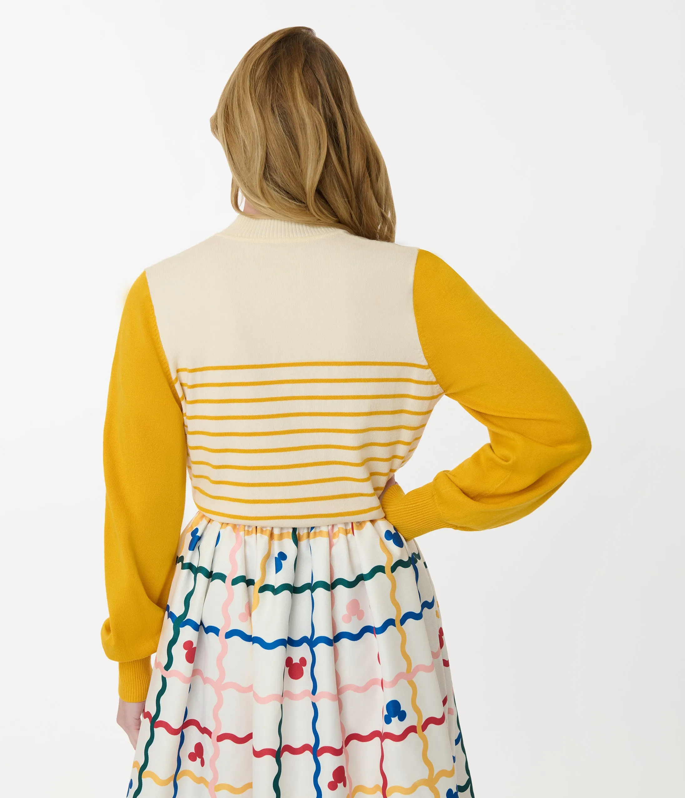 Disney Mickey & Friends Collection by Unique Vintage Yellow Stripe Mickey Embroidery Cardigan sold by Unique Vintage product image thumbnail 3