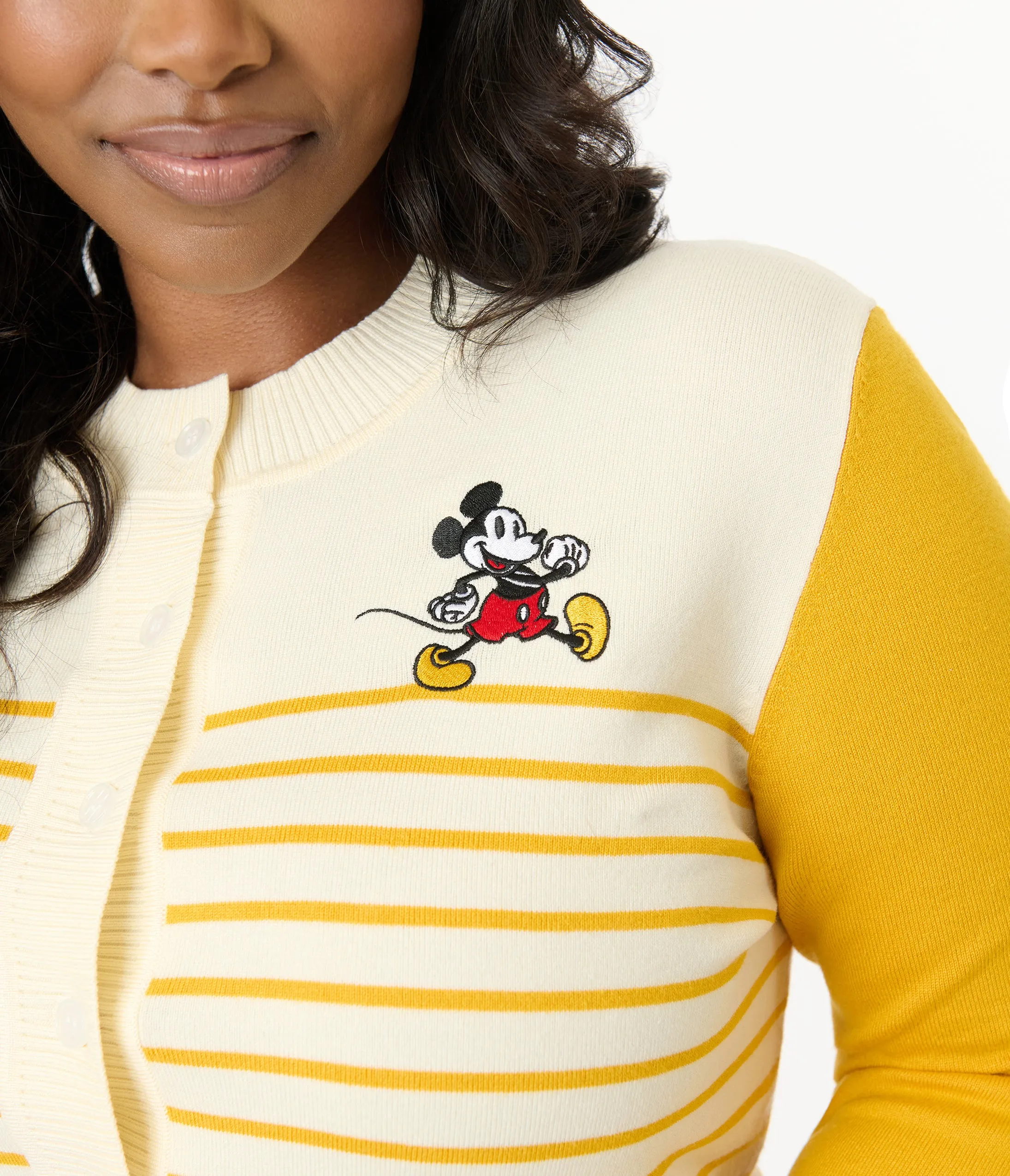 Disney Mickey & Friends Collection by Unique Vintage Plus Size Yellow Stripe Mickey Embroidery Cardigan sold by Unique Vintage product image thumbnail 3