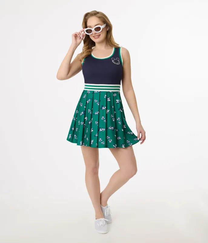 Disney Mickey & Friends Collection by Unique Vintage Navy & Green Mickey & Goofy Print Pleated Tennis Dress sold by Unique Vintage