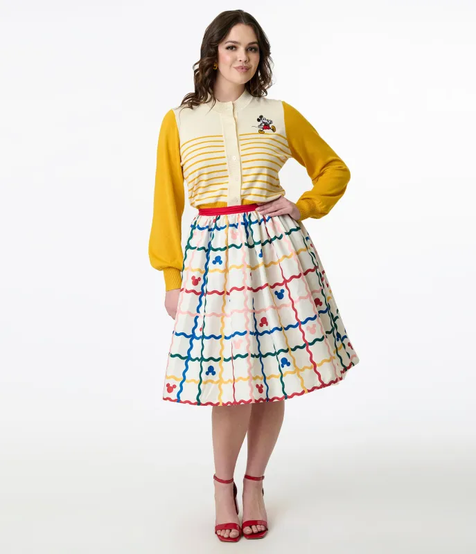 Disney Mickey & Friends Collection by Unique Vintage Rainbow Mickey Plaid Swing Skirt sold by Unique Vintage
