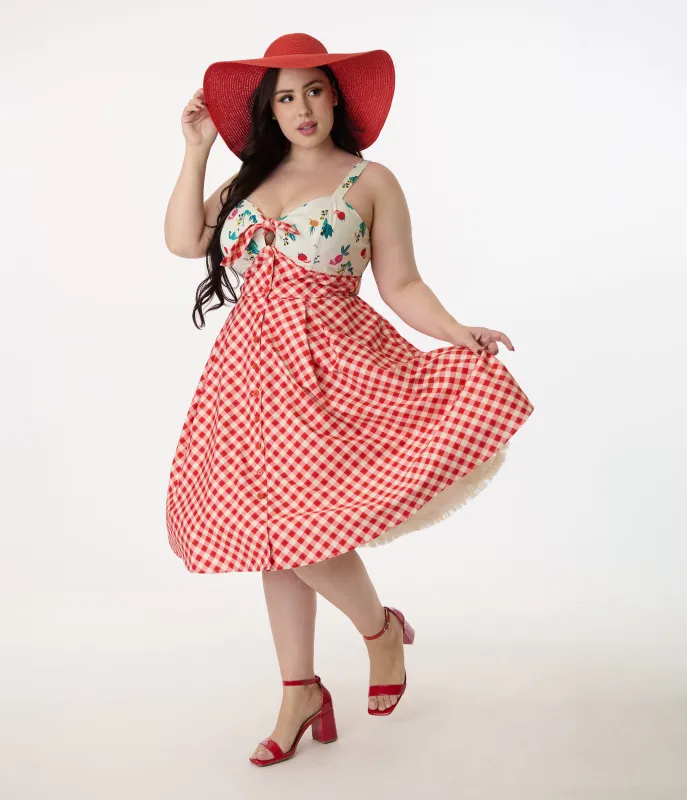 Disney Mickey & Friends Collection by Unique Vintage Plus Size Red Gingham Mickey Farm Print Swing Dress sold by Unique Vintage