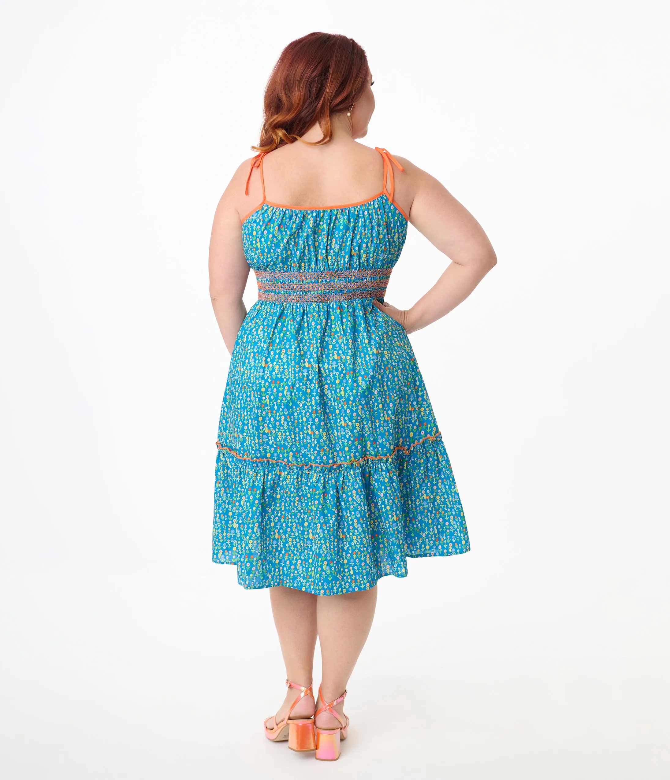 Smak Parlour Plus Size Blue Ditsy Floral Tiered Cotton Flare Dress sold by Unique Vintage product image thumbnail 3