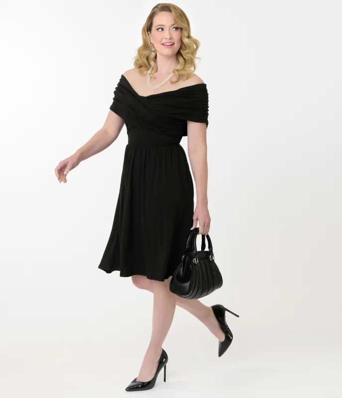 Unique Vintage Black Shirred Swing Dress sold by Unique Vintage