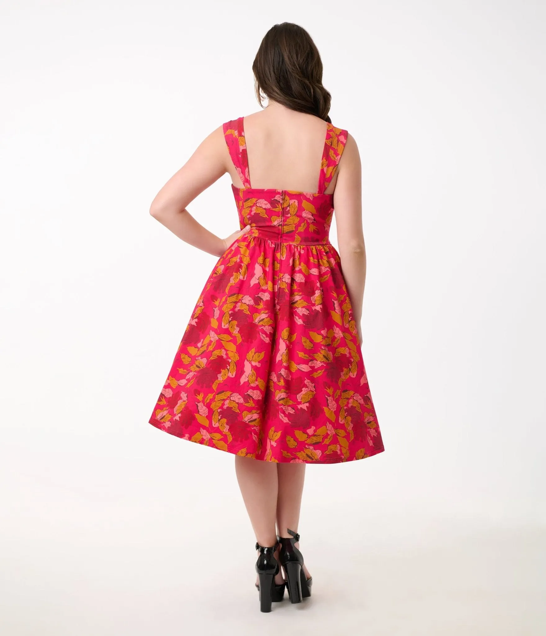 Unique Vintage 1950s Pink & Red Floral Sleeveless Swing Dress sold by Unique Vintage product image thumbnail 2