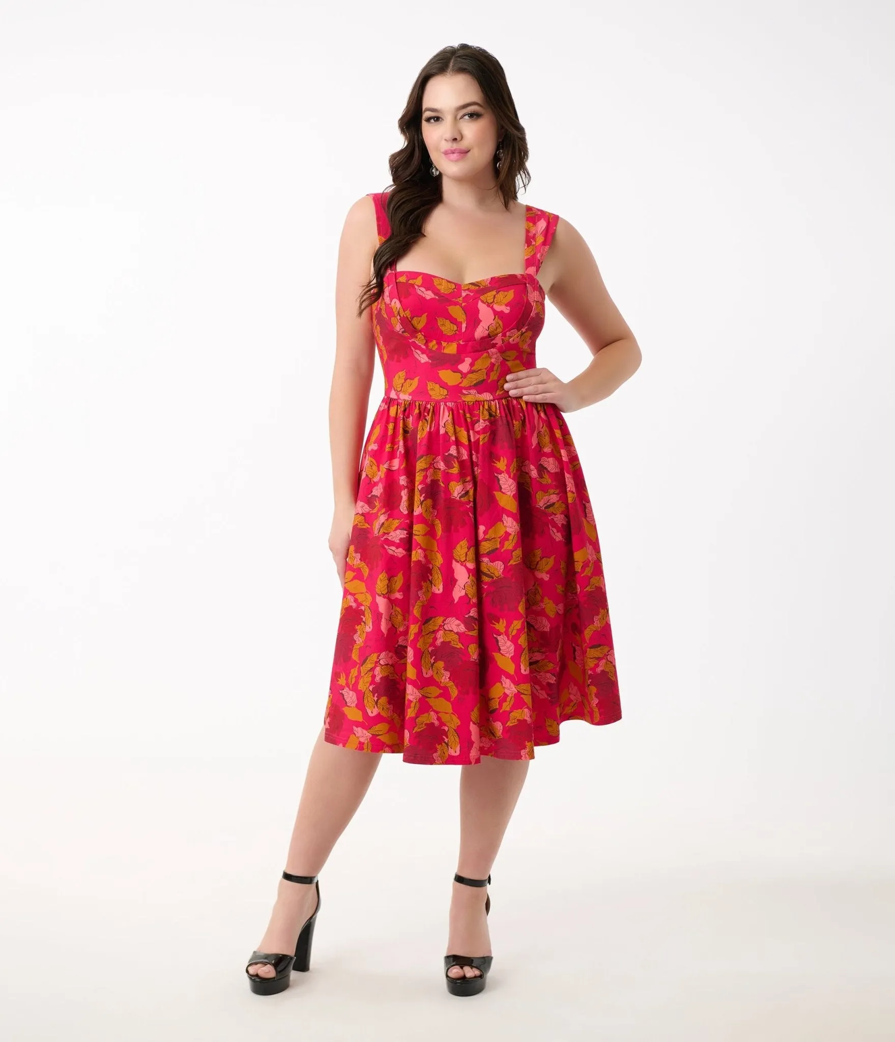 Unique Vintage 1950s Pink & Red Floral Sleeveless Swing Dress sold by Unique Vintage product image thumbnail 3