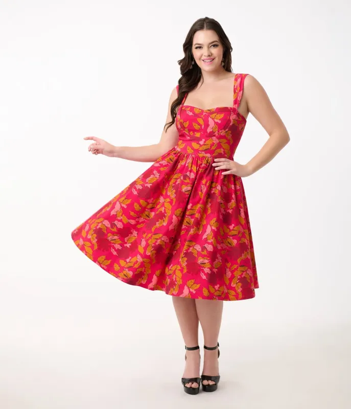 Unique Vintage 1950s Pink & Red Floral Sleeveless Swing Dress sold by Unique Vintage