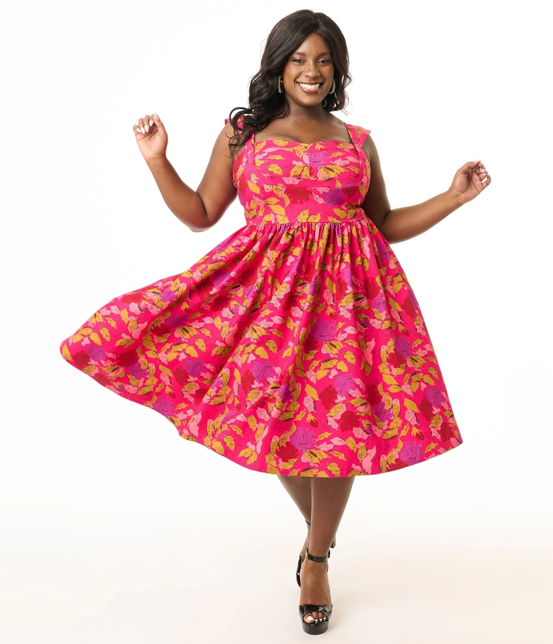 Unique Vintage Plus Size 1950s Pink & Red Floral Sleeveless Swing Dress sold by Unique Vintage product image thumbnail 4
