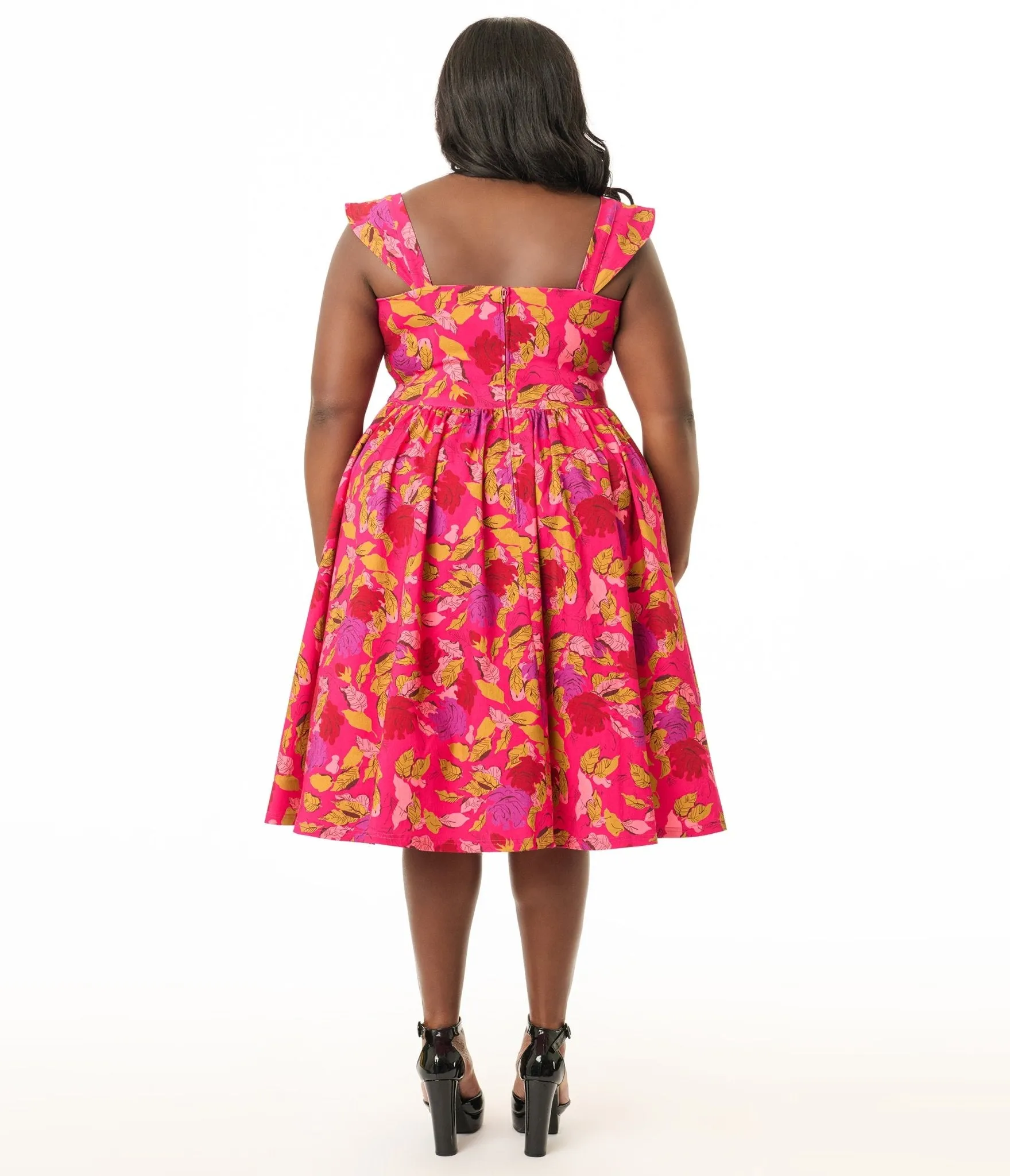 Unique Vintage Plus Size 1950s Pink & Red Floral Sleeveless Swing Dress sold by Unique Vintage product image thumbnail 2