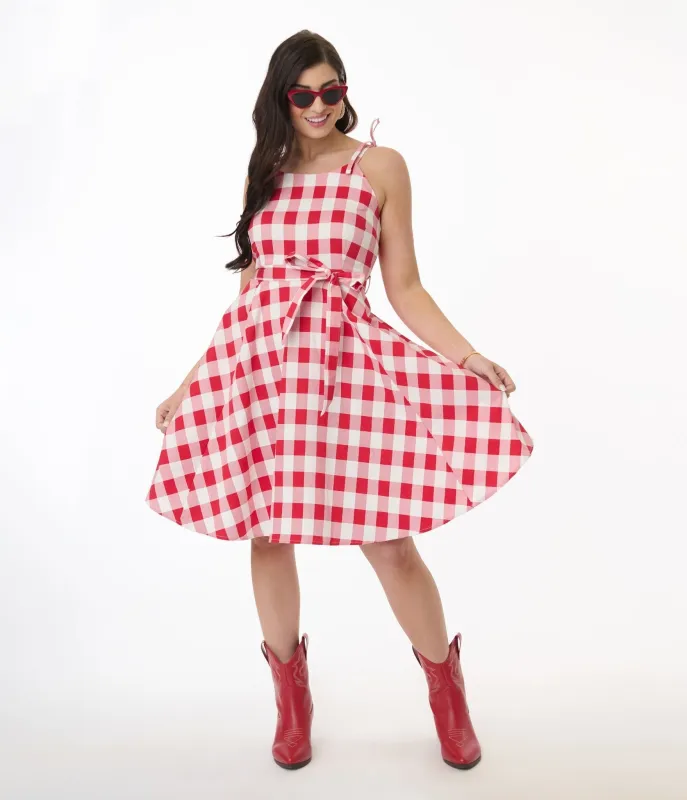 Orchid Bloom Red & White Plaid Picnic Swing Dress sold by Unique Vintage