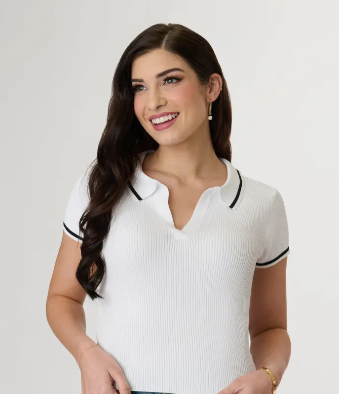 White Collared Polo Top sold by Unique Vintage