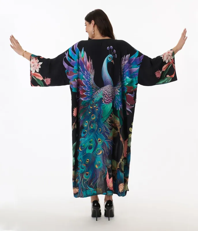 Peacock Floral Print Kimono sold by Unique Vintage
