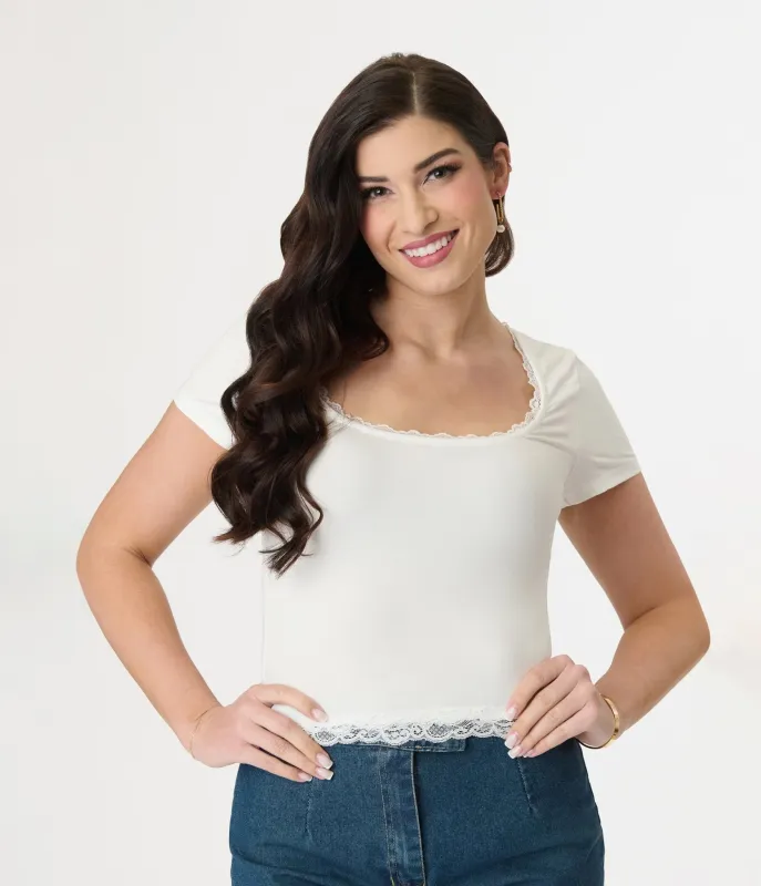 White Lace Crop Top sold by Unique Vintage
