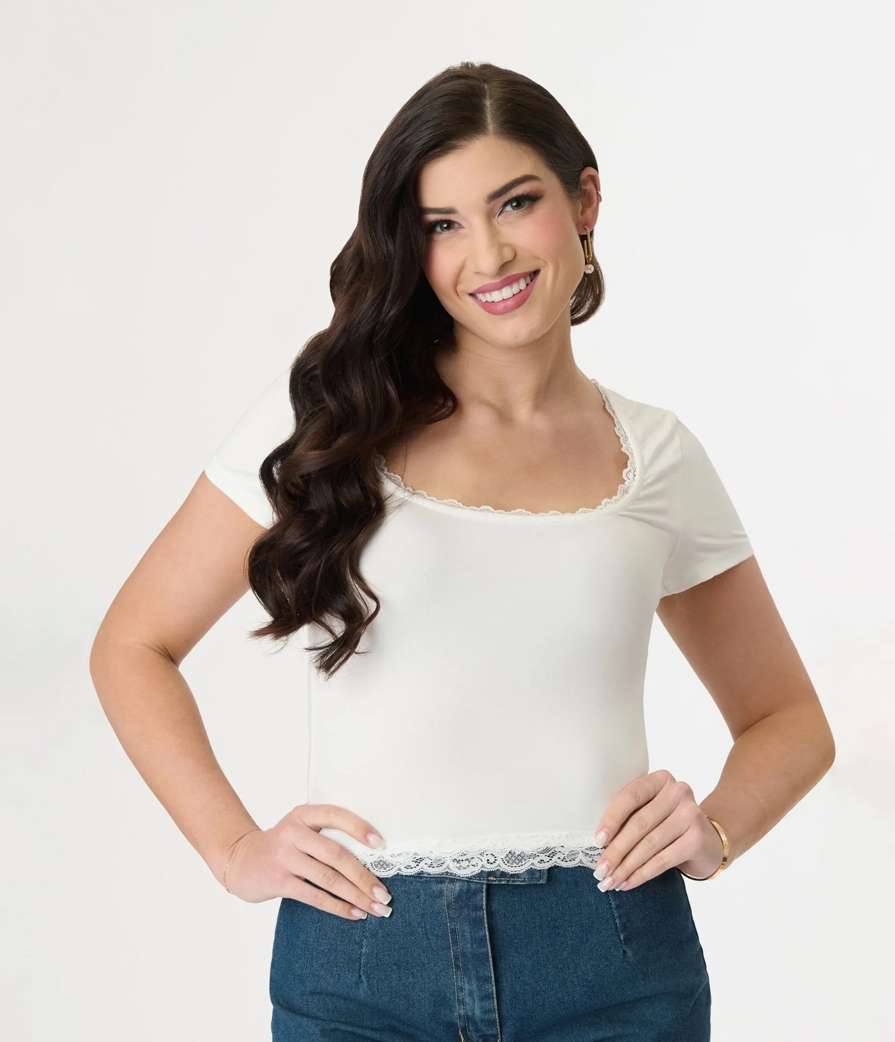 White Lace Crop Top sold by Unique Vintage