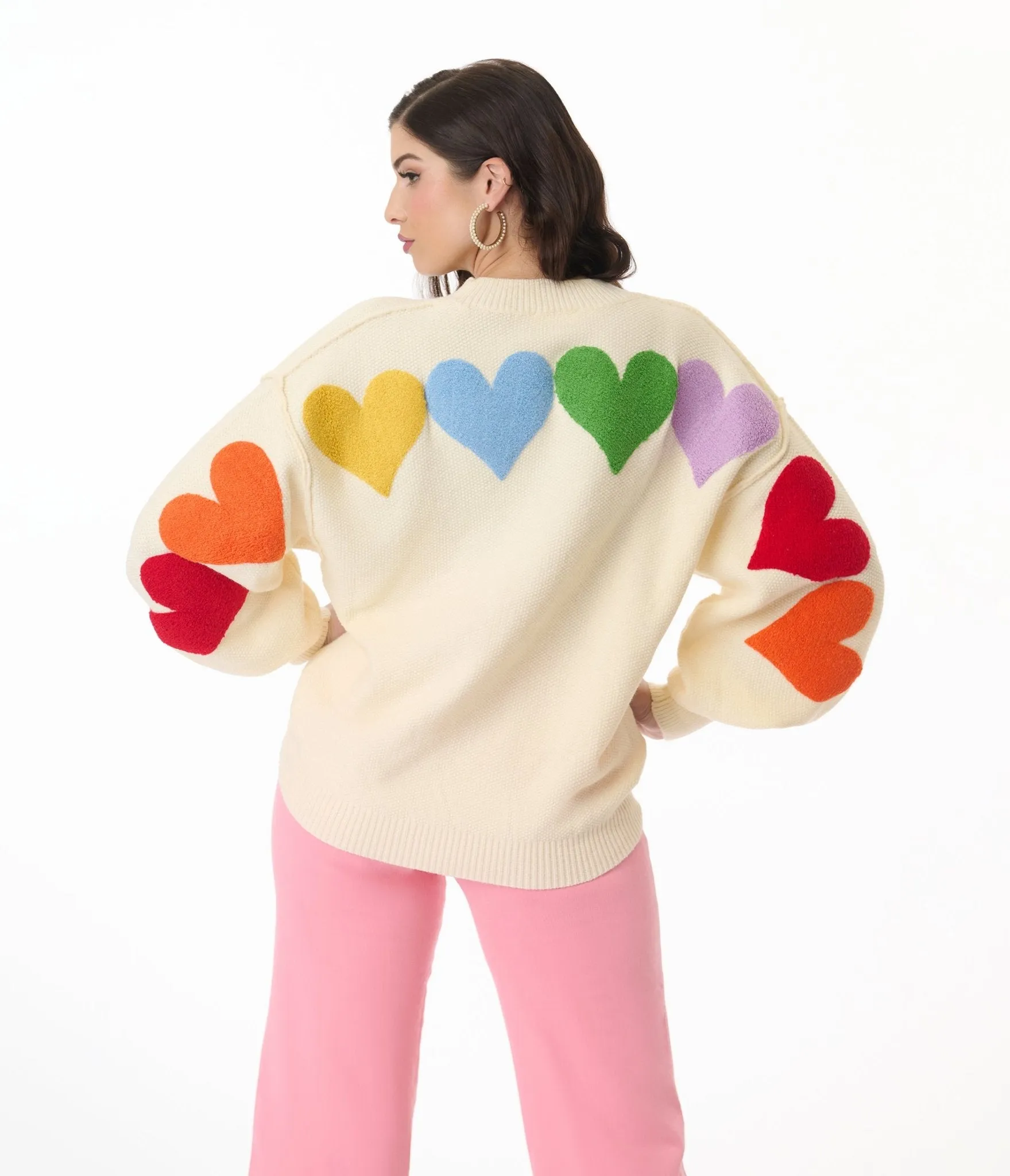 Ivory & Rainbow Heart Shaped Patch Sweater sold by Unique Vintage product image thumbnail 2