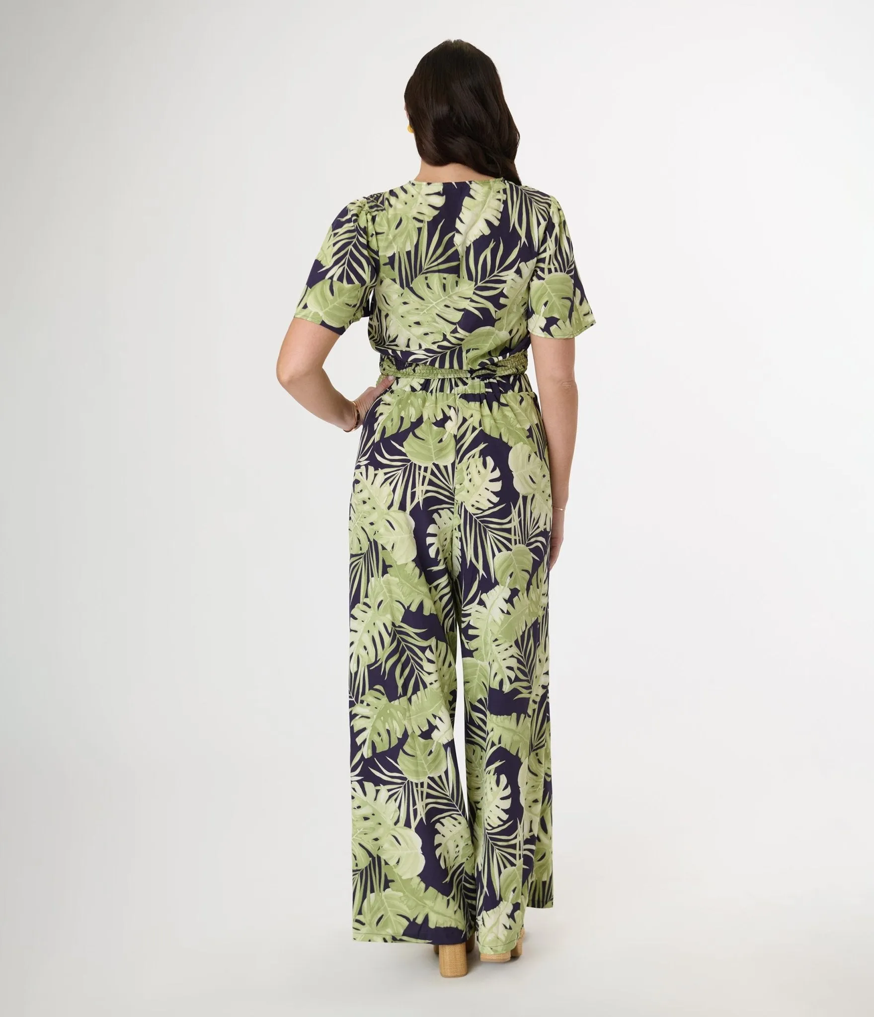 Navy & Green Tropical Belted Wide Leg Pants sold by Unique Vintage product image thumbnail 3