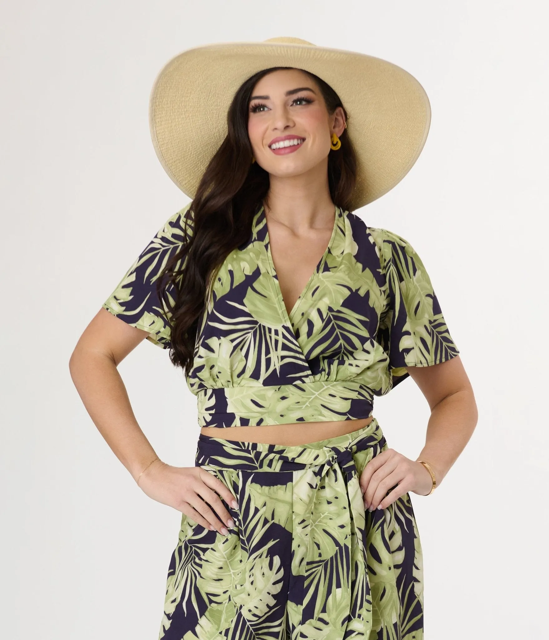 Navy & Green Tropical Crop Top sold by Unique Vintage