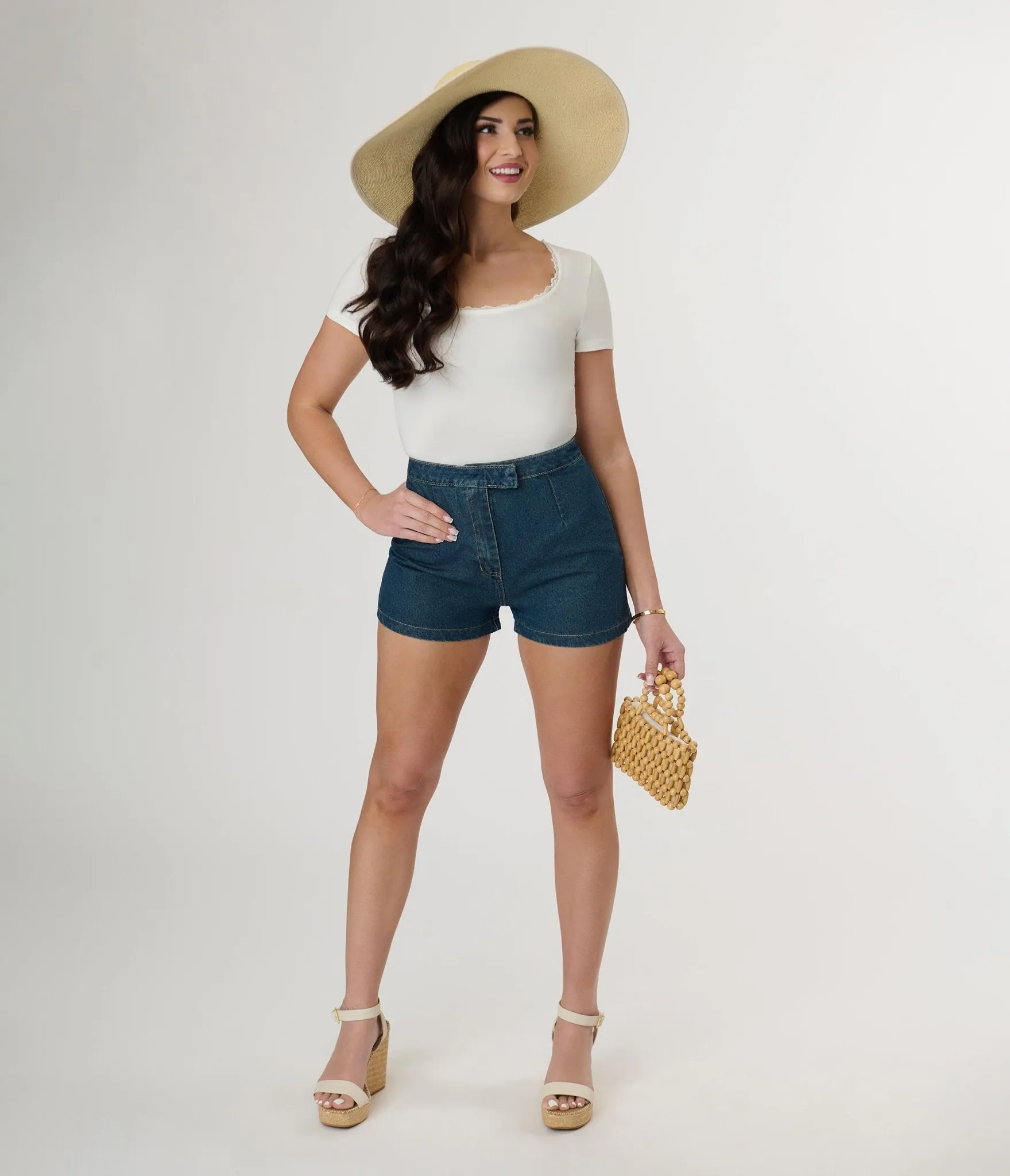 Blue Denim High Rise Shorts sold by Unique Vintage
