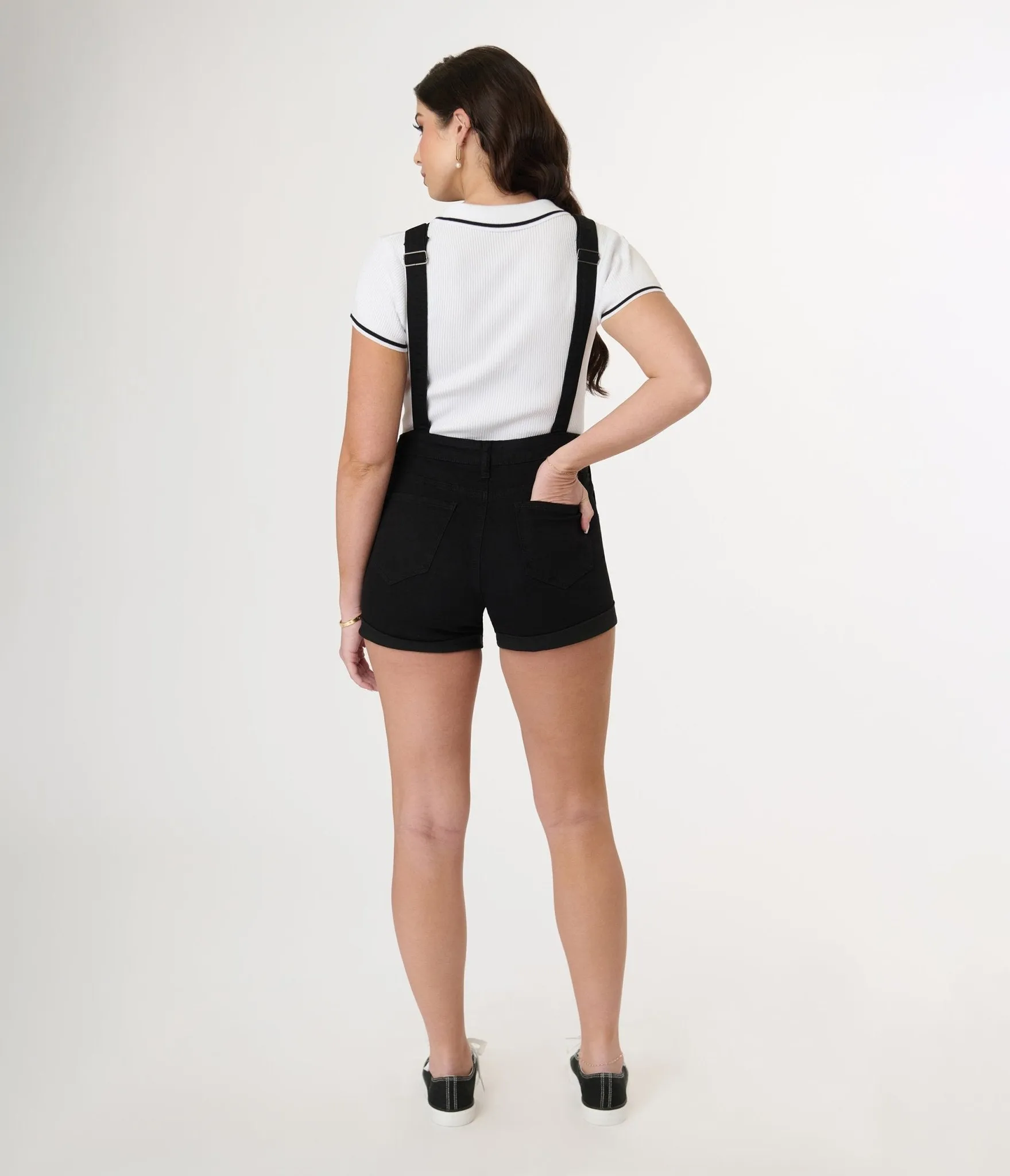 Black High Rise Overall Shorts sold by Unique Vintage product image thumbnail 3