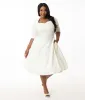 Unique Vintage Plus Size 1950s Ivory Pleated Bust Swing Dress sold by Unique Vintage