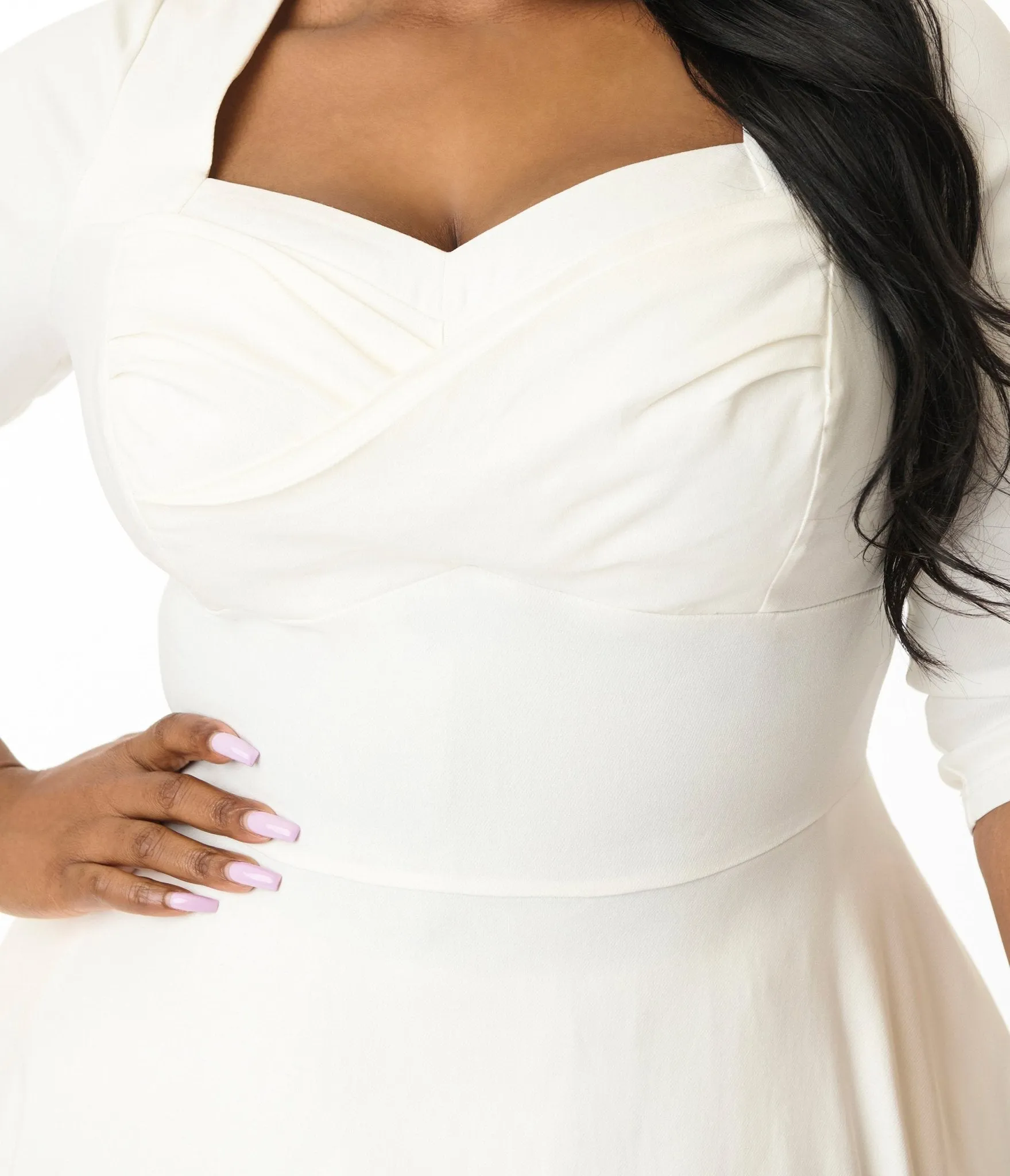 Unique Vintage Plus Size 1950s Ivory Pleated Bust Swing Dress sold by Unique Vintage product image thumbnail 2