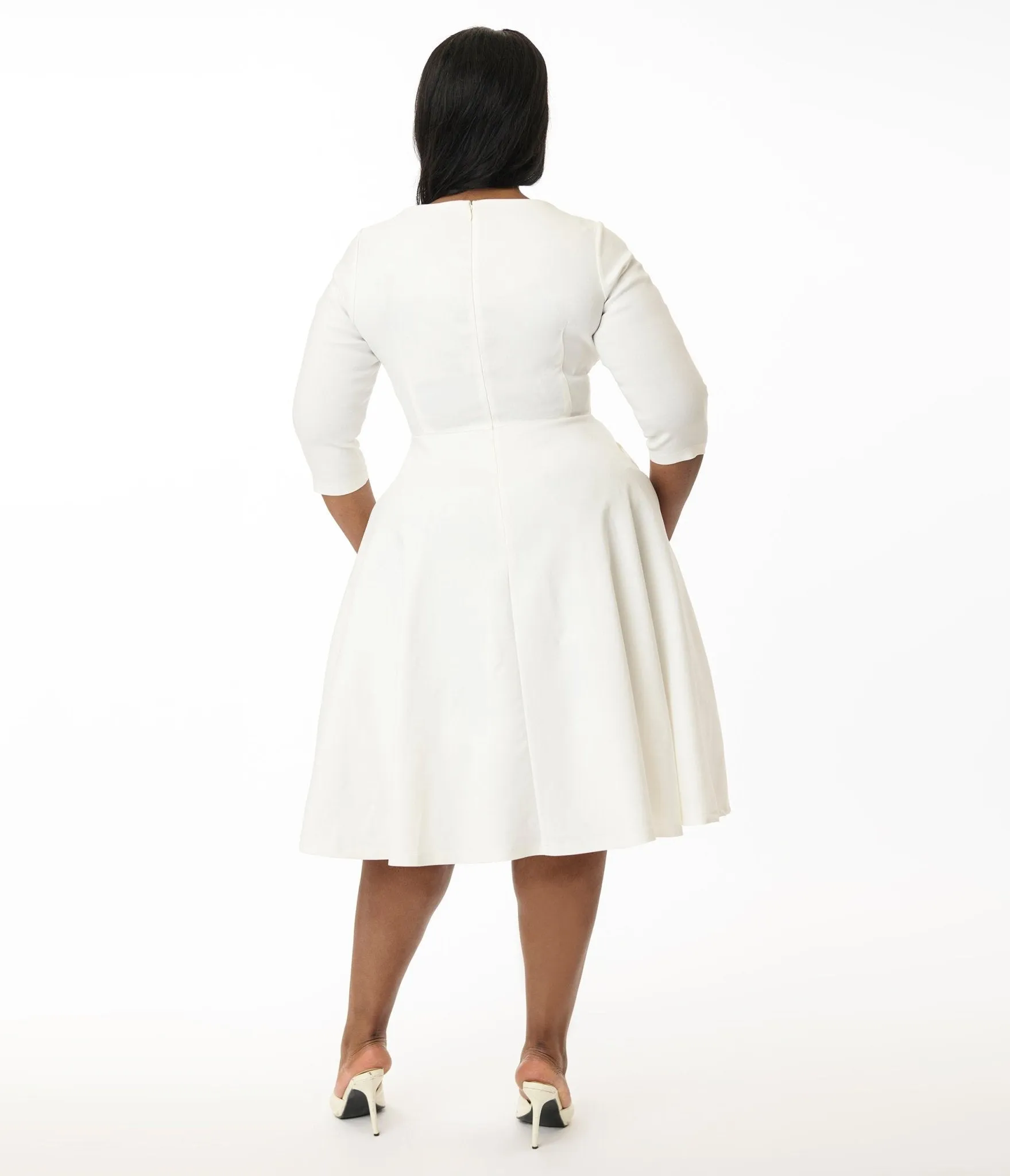 Unique Vintage Plus Size 1950s Ivory Pleated Bust Swing Dress sold by Unique Vintage product image thumbnail 3