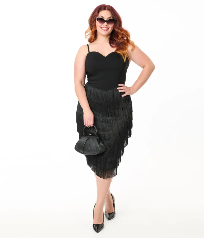 Unique Vintage Plus Size Black Chevron Fringe Pencil Dress sold by Unique Vintage