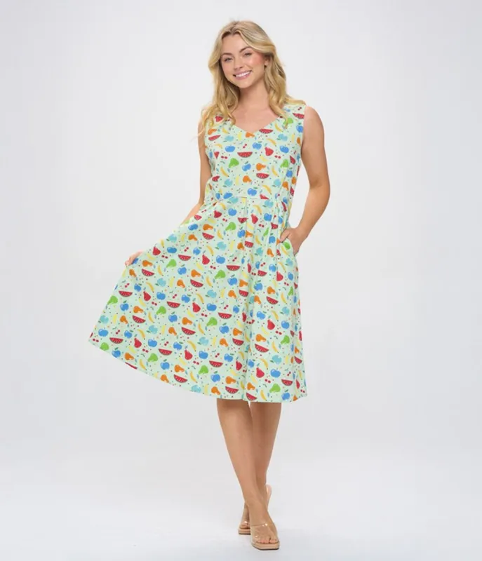 Multicolor Fruit Print Cotton Swing Dress sold by Unique Vintage
