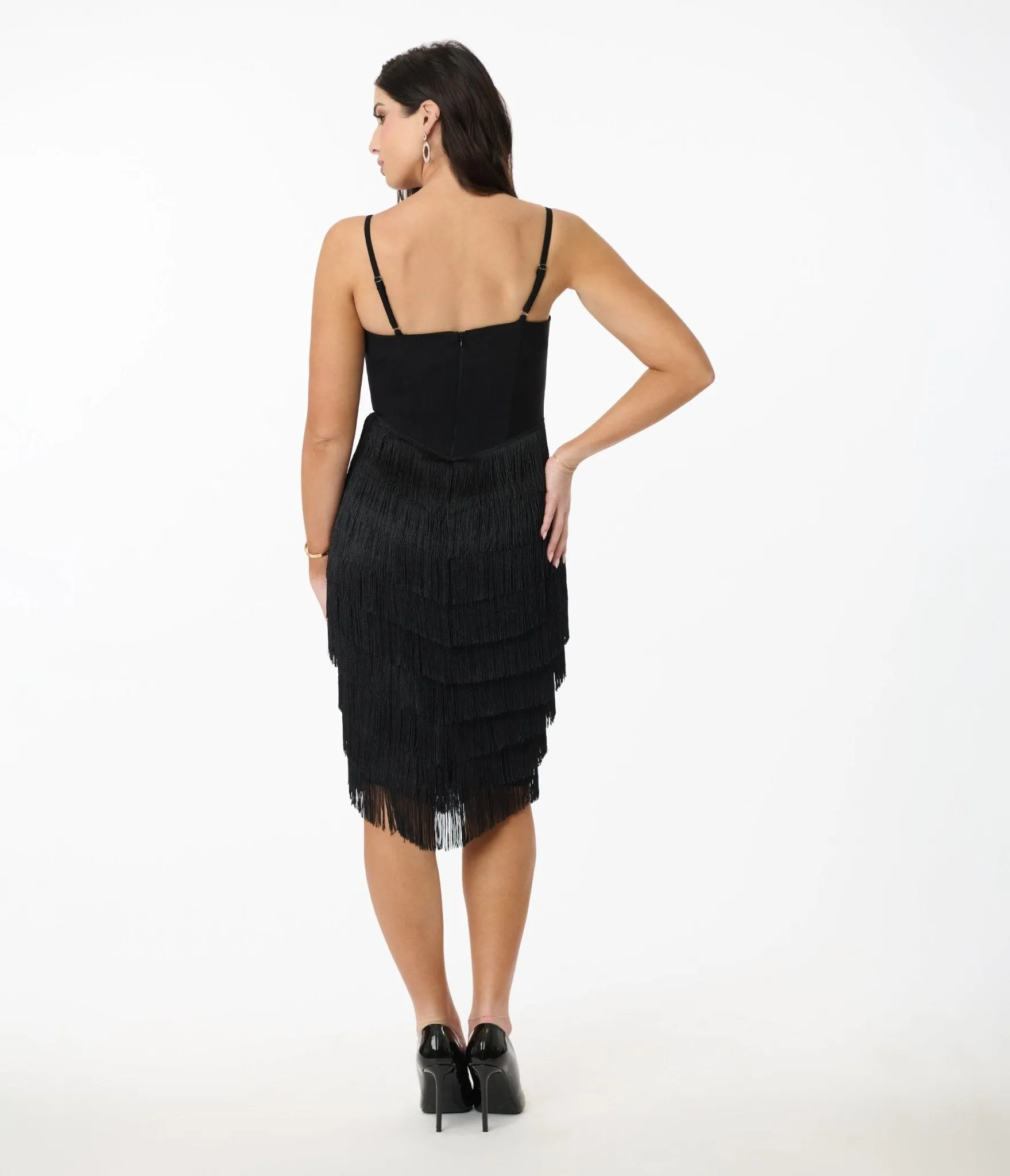 Unique Vintage Black Chevron Fringe Pencil Dress sold by Unique Vintage product image thumbnail 3