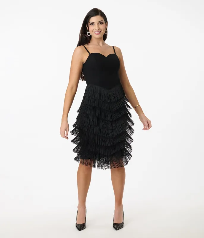 Unique Vintage Black Chevron Fringe Pencil Dress made by Unique Vintage