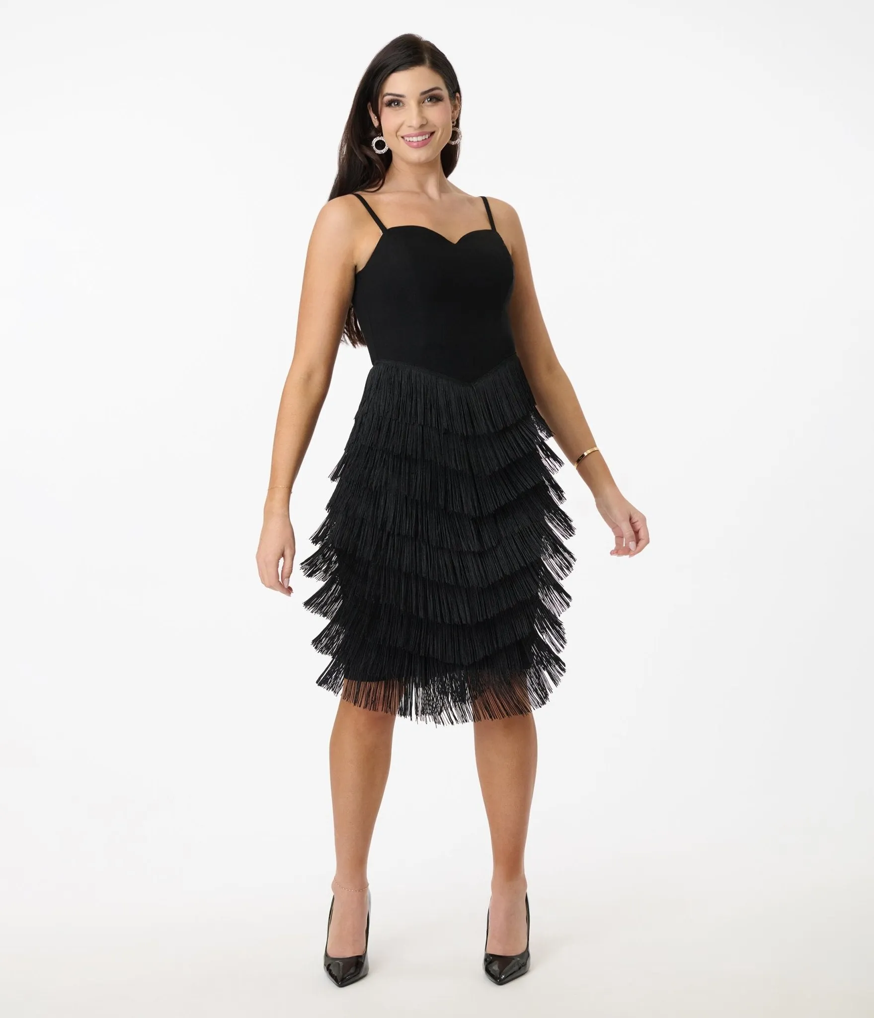Unique Vintage Black Chevron Fringe Pencil Dress sold by Unique Vintage