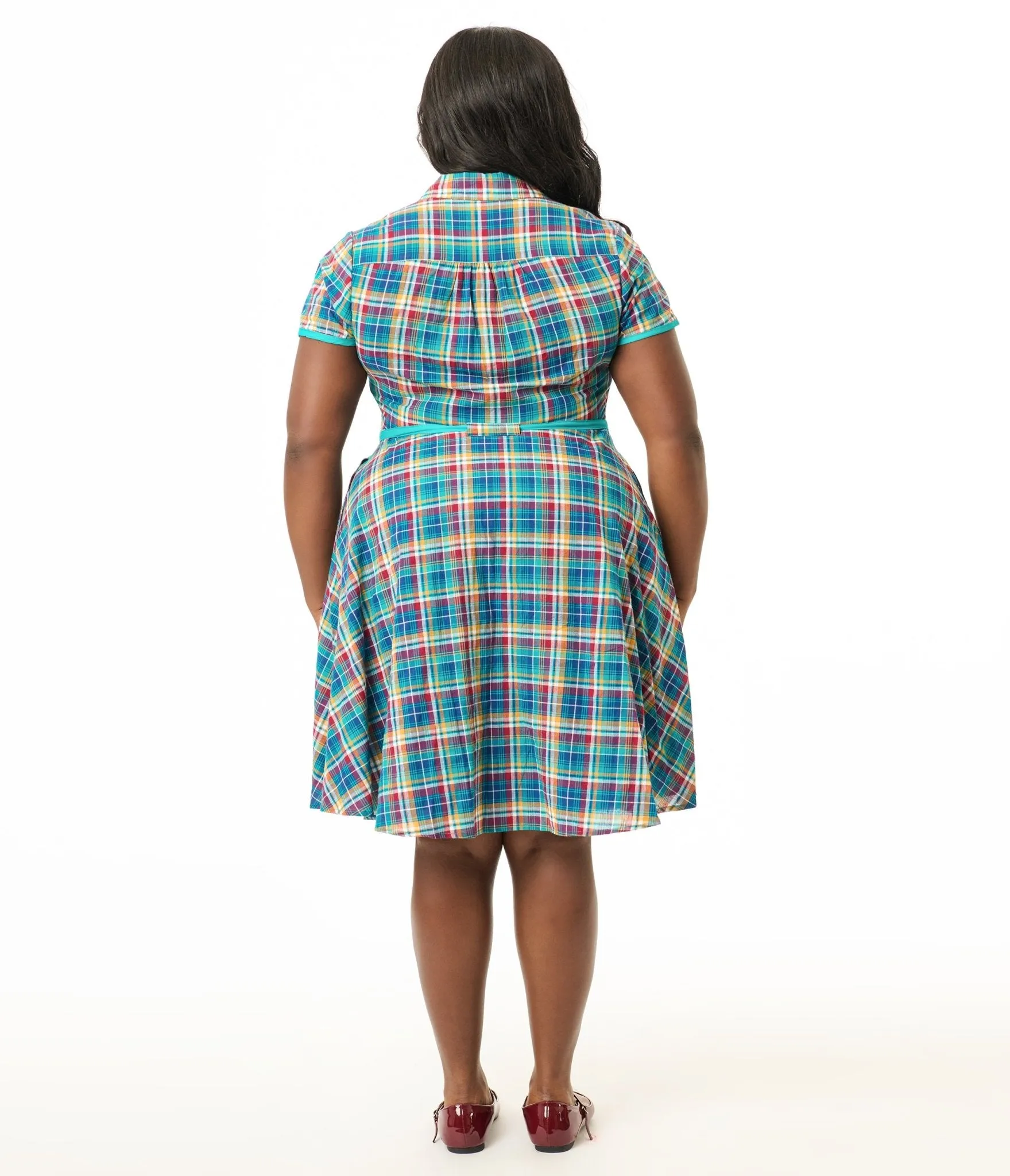 Smak Parlour Plus Size 1960s Teal Madras Fit & Flare Dress sold by Unique Vintage product image thumbnail 2