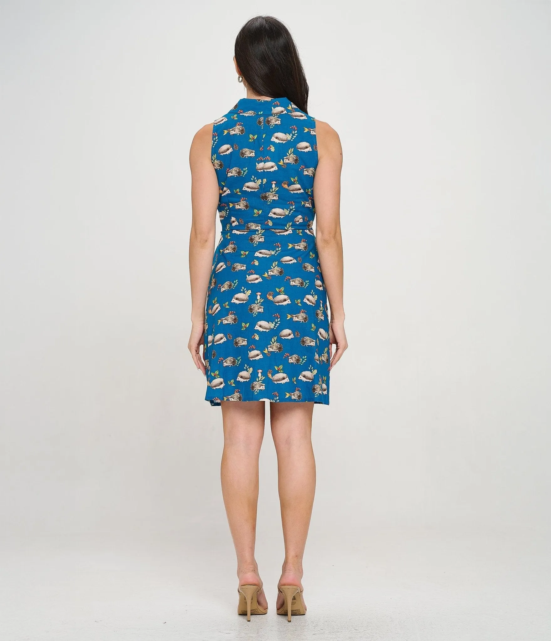 Blue Hedgehog Mushroom Berry Print Cotton Fit & Flare Dress sold by Unique Vintage product image thumbnail 3