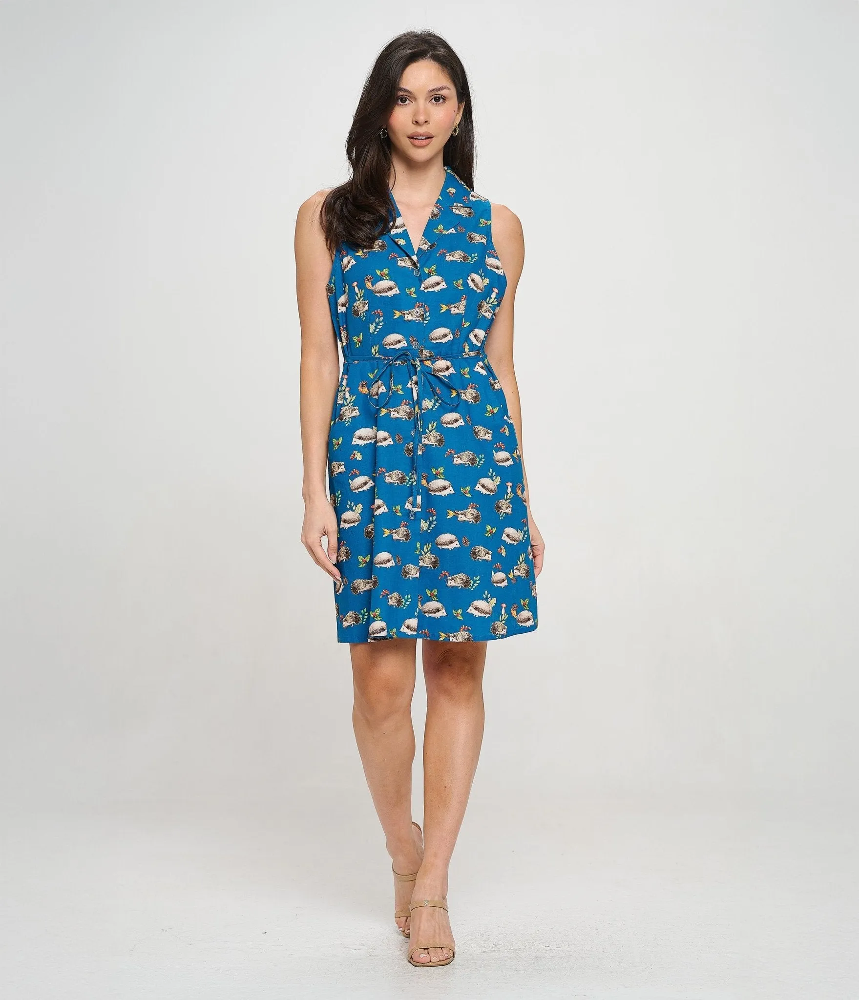 Blue Hedgehog Mushroom Berry Print Cotton Fit & Flare Dress sold by Unique Vintage