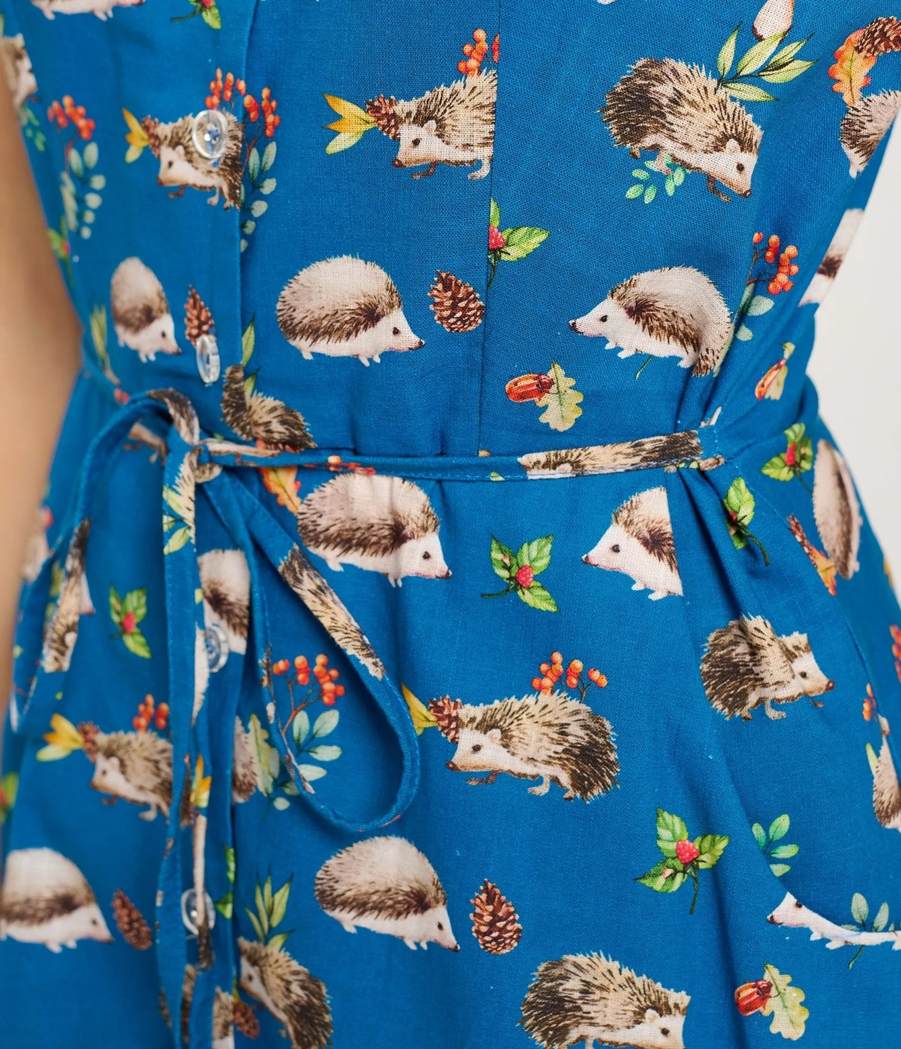 Blue Hedgehog Mushroom Berry Print Cotton Fit & Flare Dress sold by Unique Vintage product image thumbnail 2