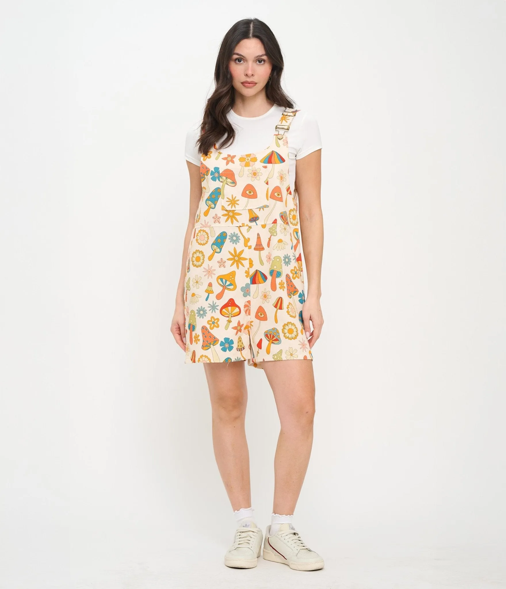 Retro Mushroom & Hippie Daisy Floral Cotton Short Overalls sold by Unique Vintage product image thumbnail 5