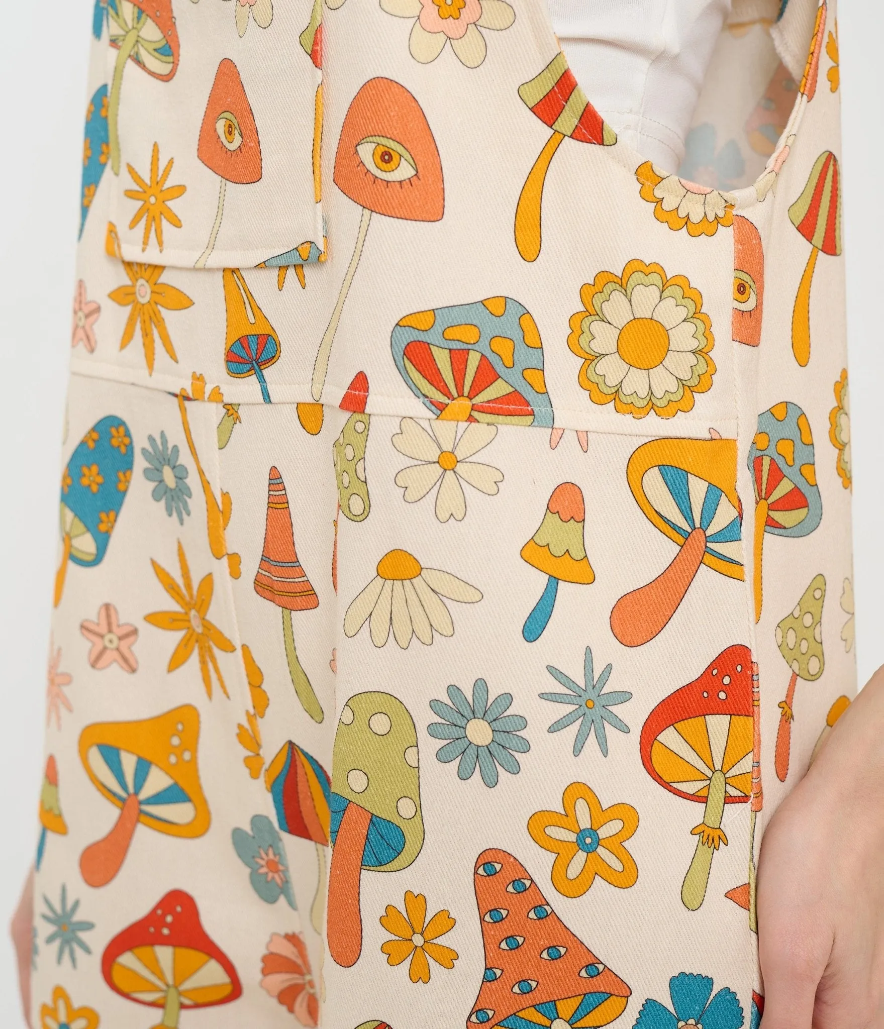 Retro Mushroom & Hippie Daisy Floral Cotton Short Overalls sold by Unique Vintage product image thumbnail 2