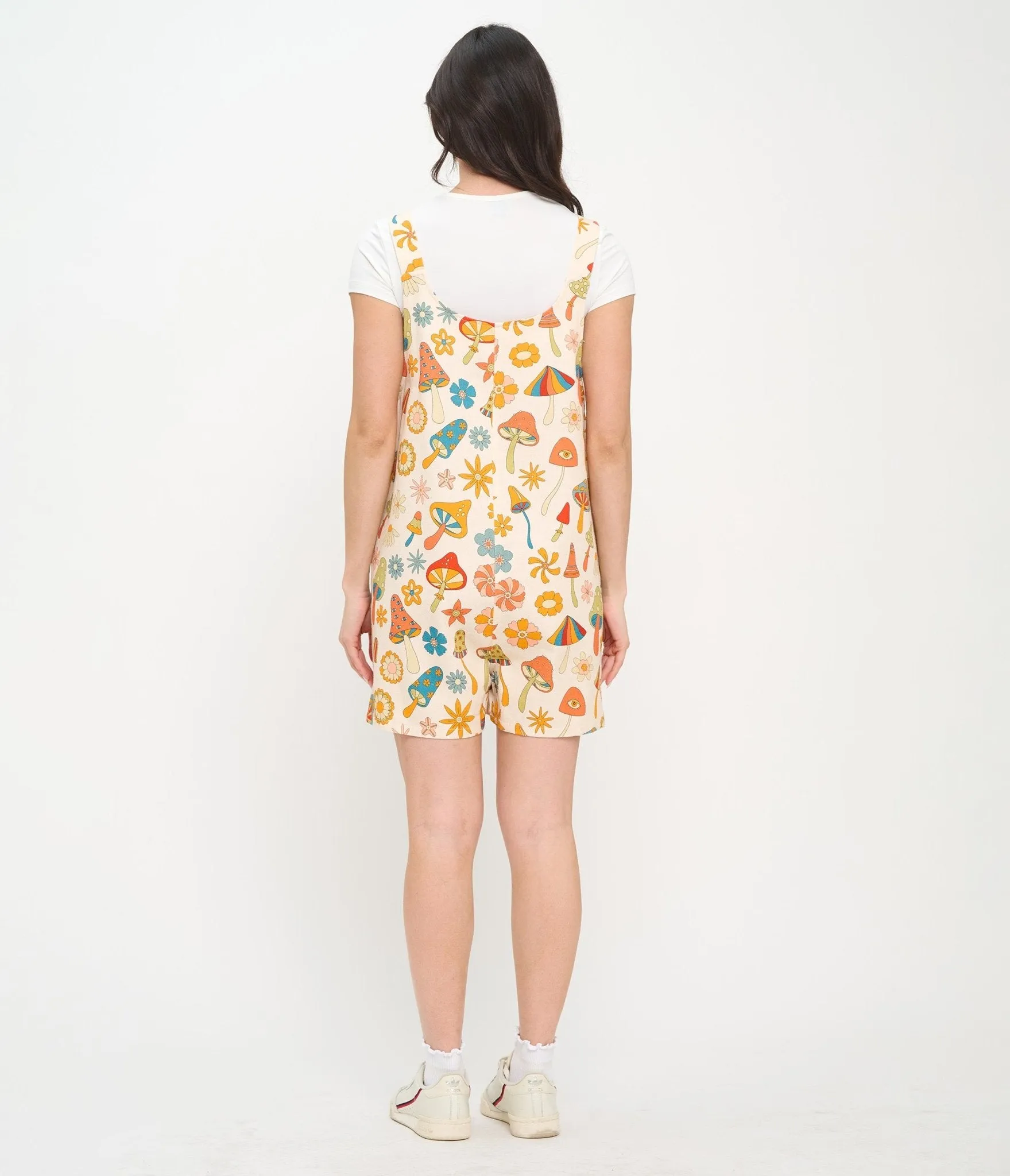 Retro Mushroom & Hippie Daisy Floral Cotton Short Overalls sold by Unique Vintage product image thumbnail 3