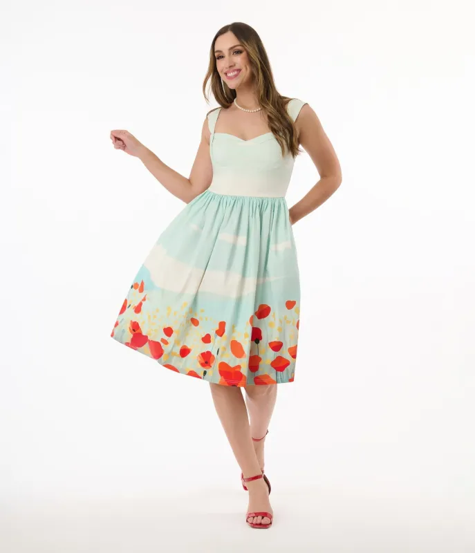 Unique Vintage Blue Sky & Poppy Field Sleeveless Swing Dress sold by Unique Vintage