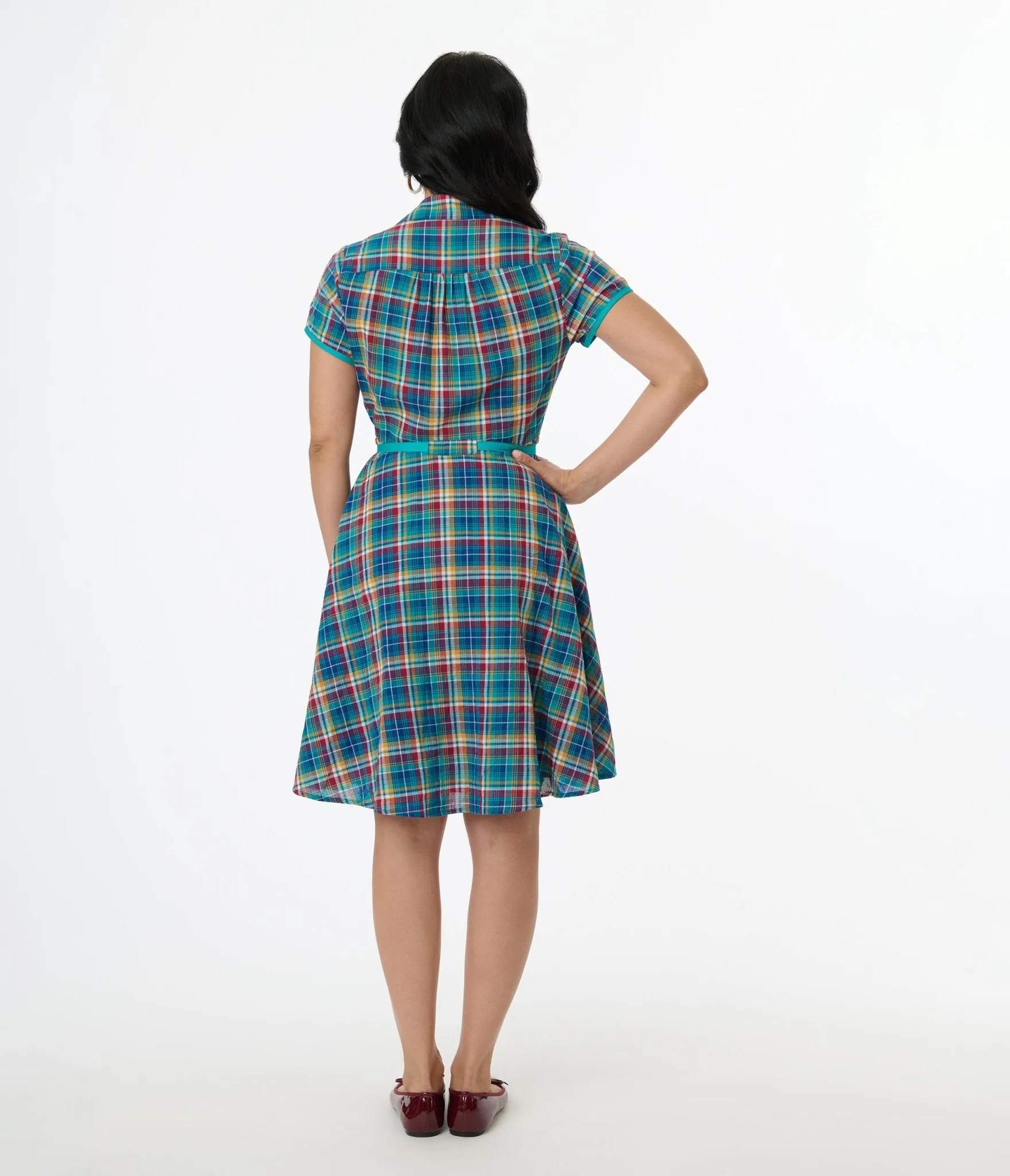 Smak Parlour 1960s Teal Madras Fit & Flare Dress sold by Unique Vintage product image thumbnail 3