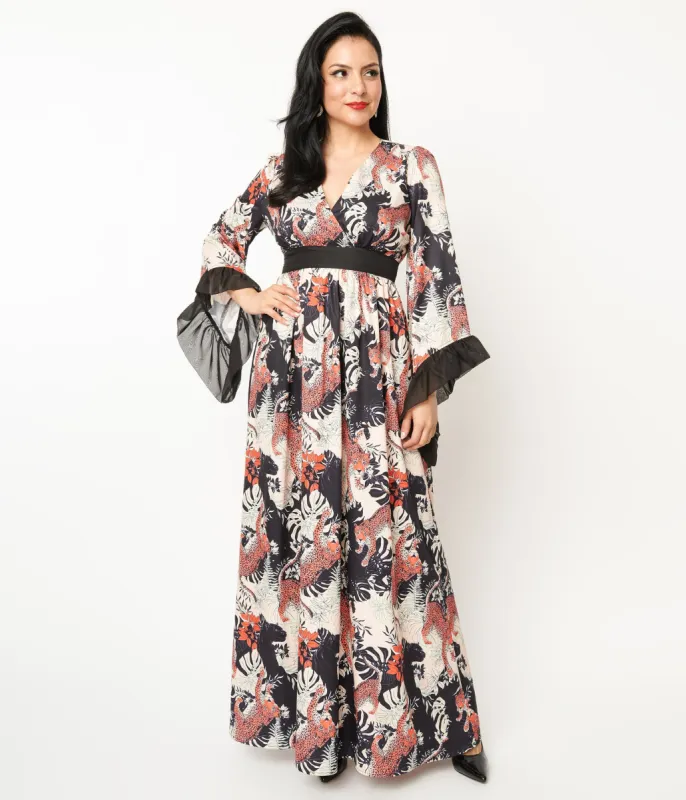 Unique Vintage 1970s Black Jungle Cat Print Maxi Dress sold by Unique Vintage