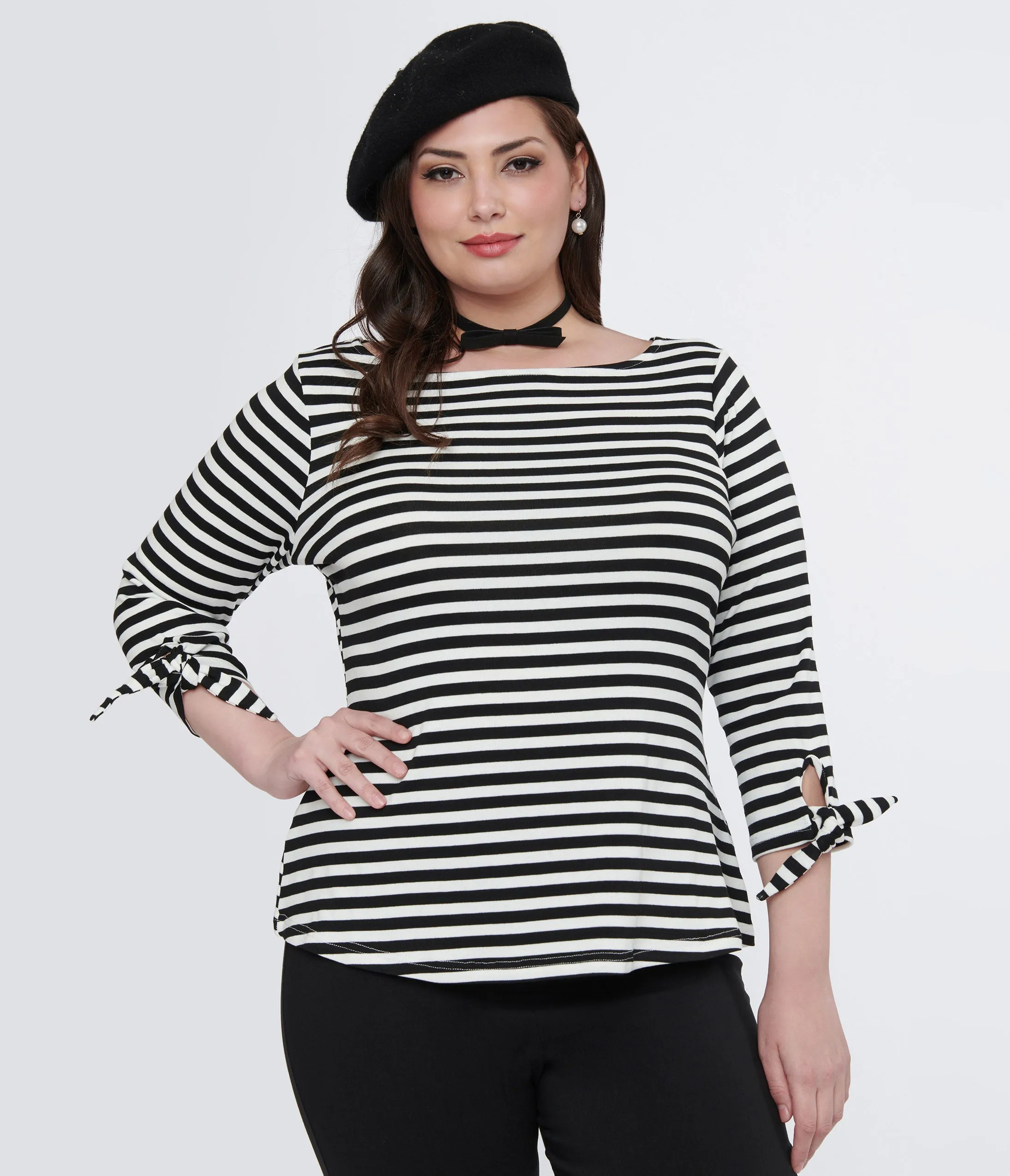Unique Vintage Plus Size 1950s Black & White Stripe Gracie Top sold by Unique Vintage product image thumbnail 3