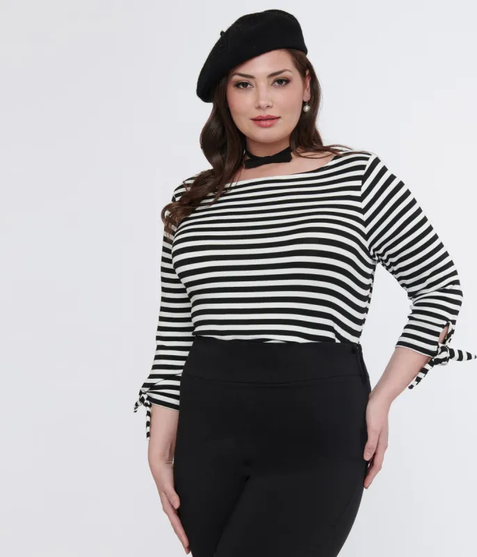 Unique Vintage Plus Size 1950s Black & White Stripe Gracie Top sold by Unique Vintage