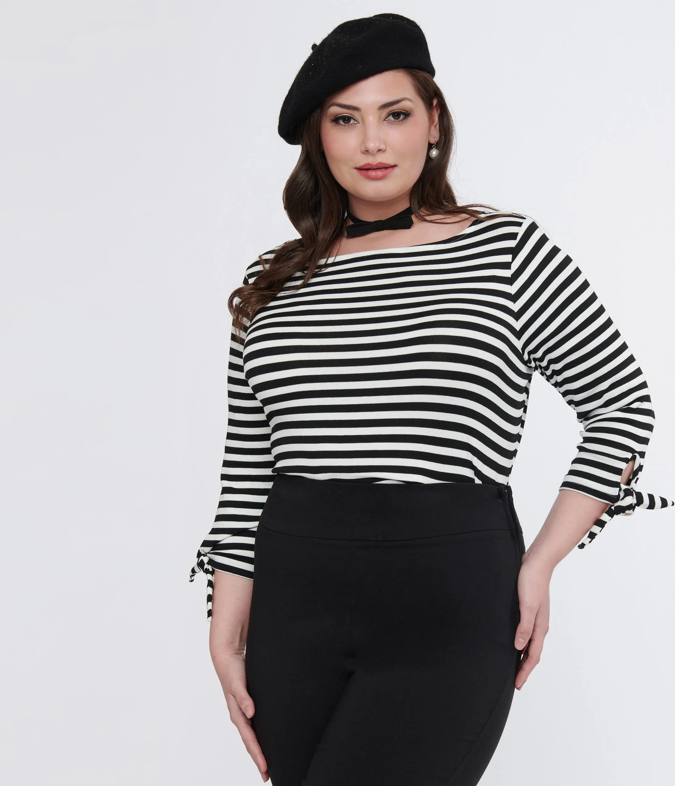 Unique Vintage Plus Size 1950s Black & White Stripe Gracie Top sold by Unique Vintage