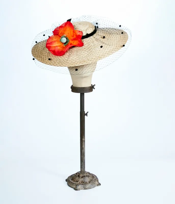 Kathy Jeanne Poppy Flower Straw Fascinator Hat sold by Unique Vintage