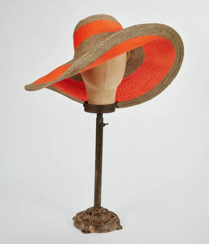 Kathy Jeanne Orange Striped Wired Resort Sun Hat sold by Unique Vintage