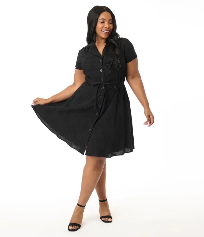 Smak Parlour Plus Size Black Textured Cotton Fit & Flare Dress sold by Unique Vintage