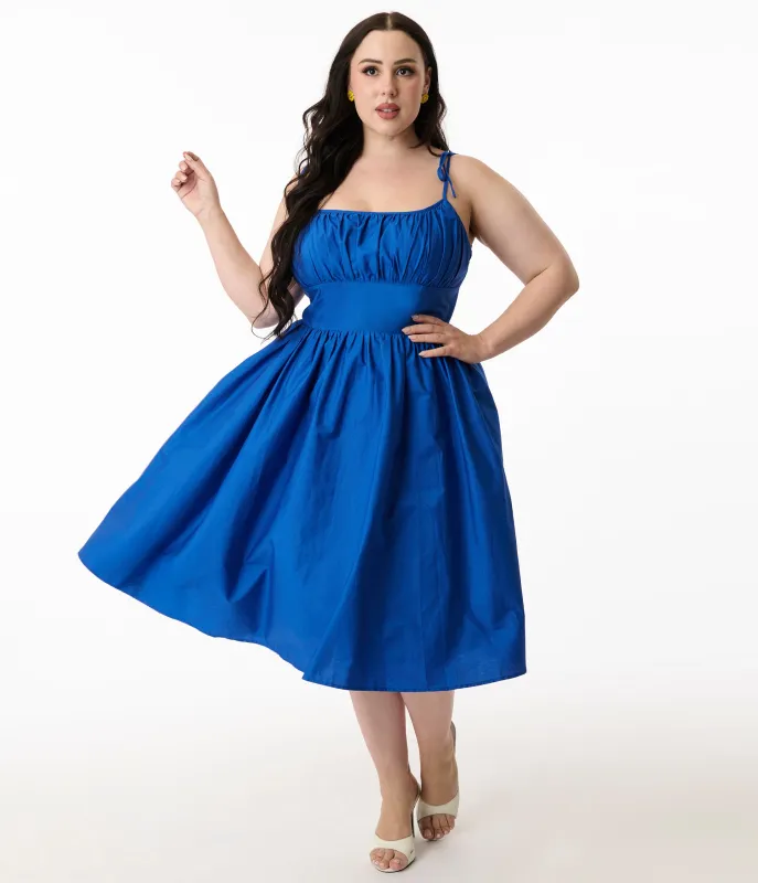 Unique Vintage Plus Size Royal Blue Sleeveless Cotton Swing Dress sold by Unique Vintage