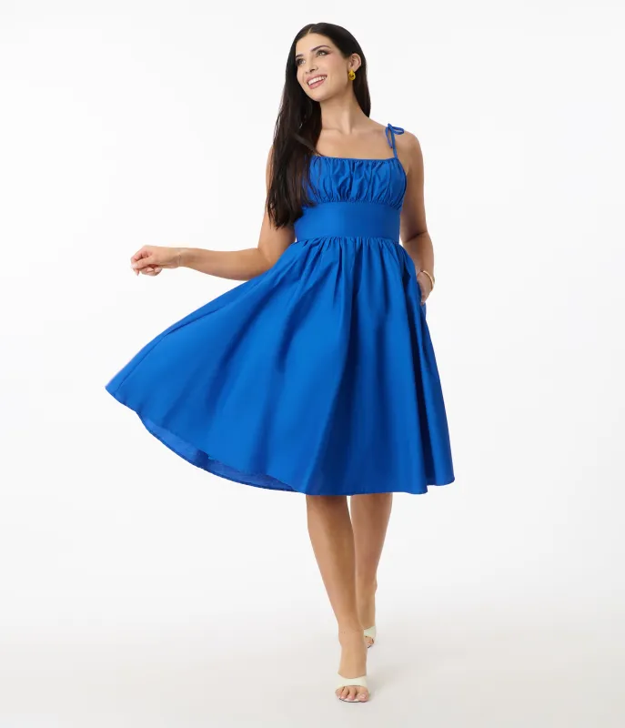 Unique Vintage Royal Blue Sleeveless Cotton Swing Dress sold by Unique Vintage