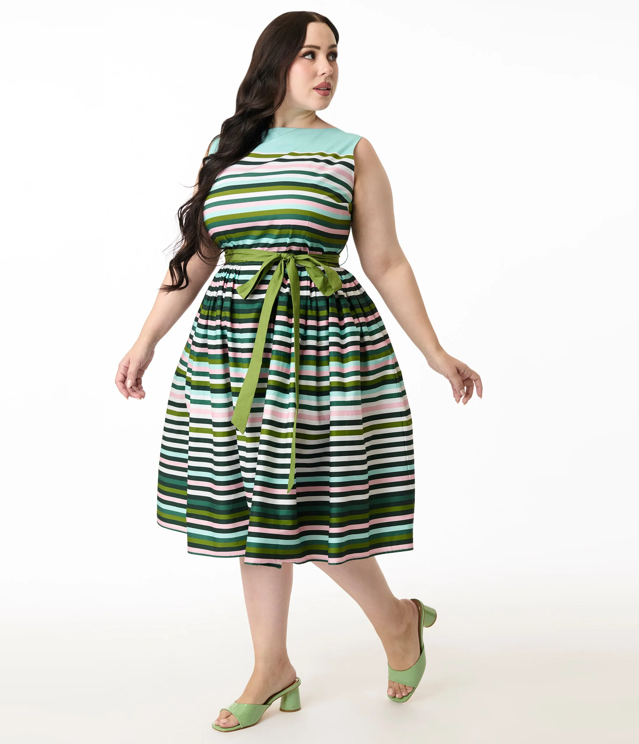 Unique Vintage Plus Size Spring Stripe Sleeveless Cotton Swing Dress sold by Unique Vintage